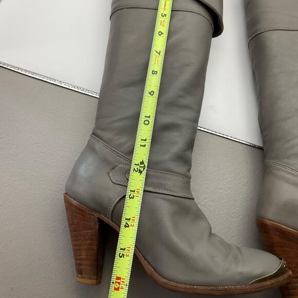VTG Dingo 5.5 Gray Leather Knee Boots Fold-Over Slouchy Western Boho Metal Toe - Picture 8 of 13